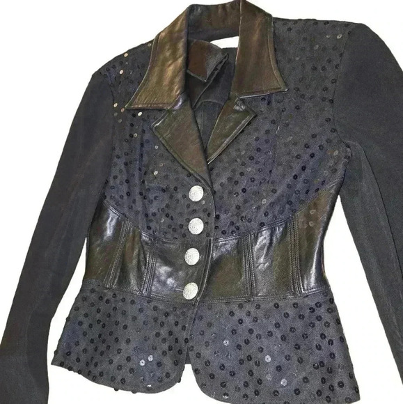 Vintage leather and stretch fabric jacket - Picture 1 of 7